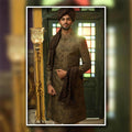 Rustic Brown & Black Brocade Sherwani - Ceremonial - 8