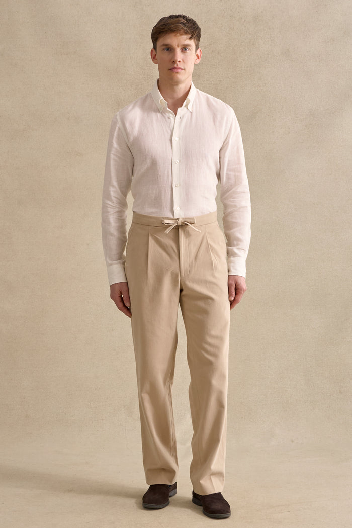 Sand Cotton Drawstring Trousers