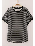 Scallop Trim Stripe Knit Top