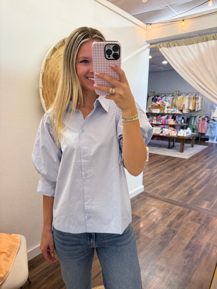 Sky 3/4 Sleeve Button Blouse