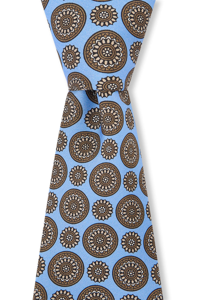 Sky Floral Medallion Print Silk Tie
