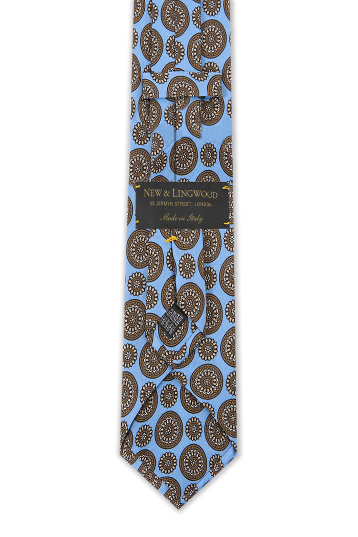 Sky Floral Medallion Print Silk Tie