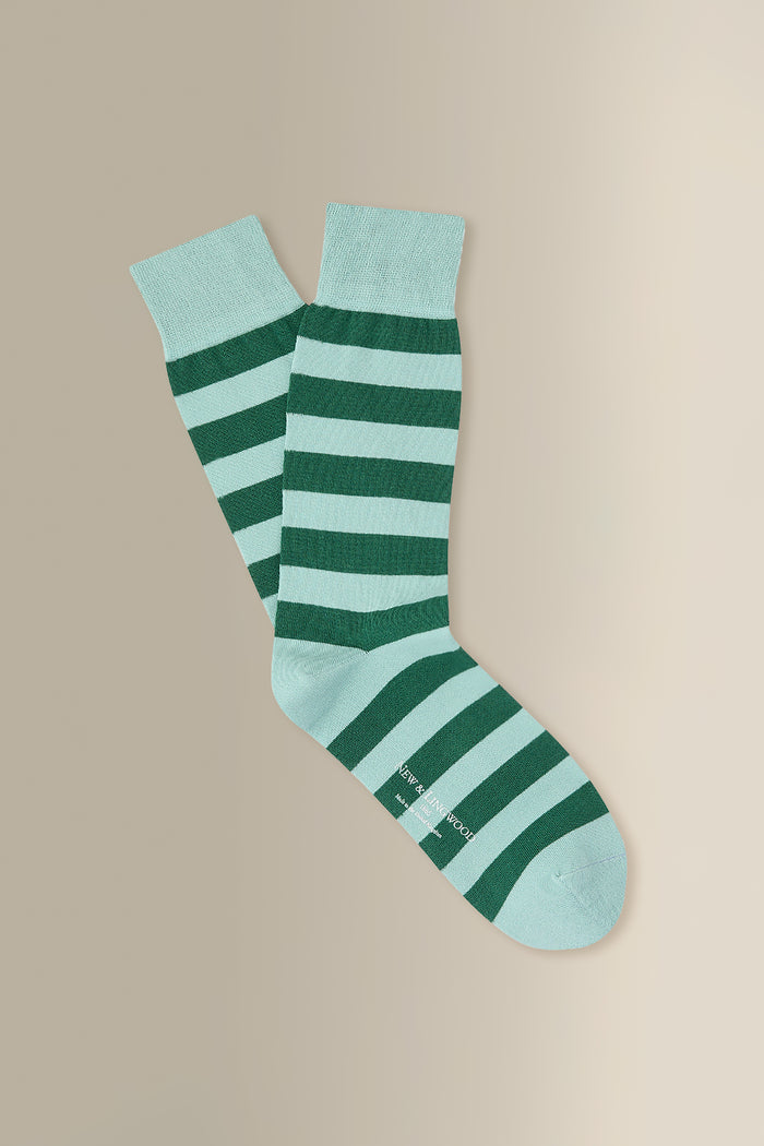 Sky & Green Stripe Mid Calf Cotton Socks