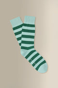 Sky & Green Stripe Mid Calf Cotton Socks