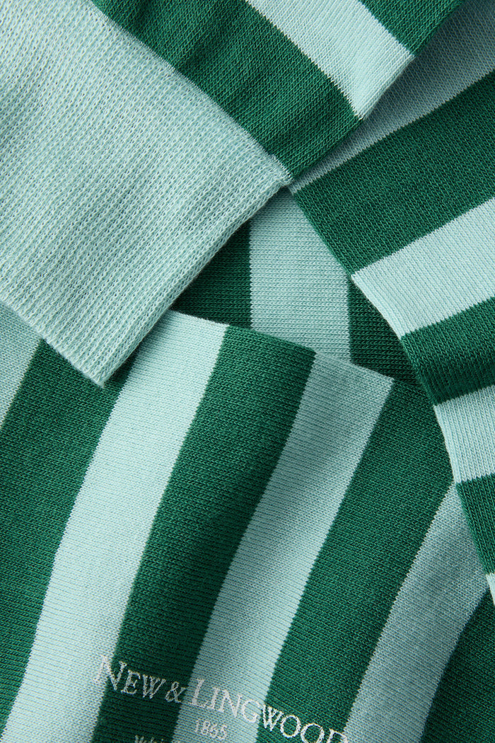 Sky & Green Stripe Mid Calf Cotton Socks