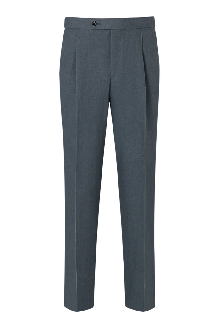 Slate Blue Single Pleat Linen Trousers