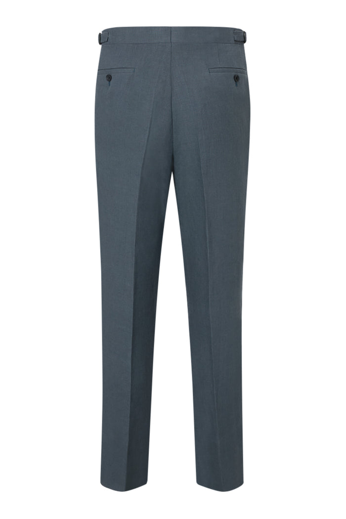 Slate Blue Single Pleat Linen Trousers