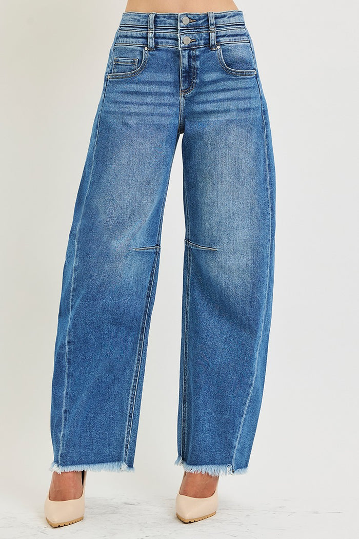 Slouchy Barrel Double Waistband Detail Jeans