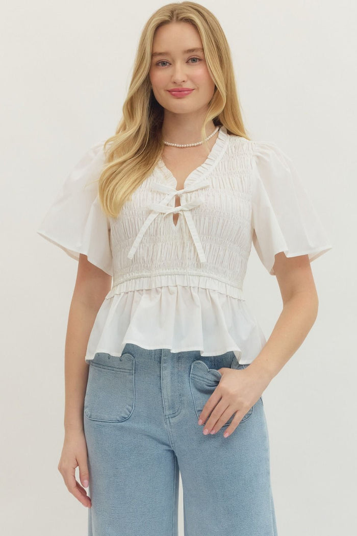 Smocked Bodice Peplum Top