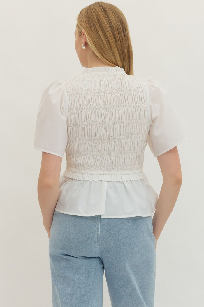 Smocked Bodice Peplum Top