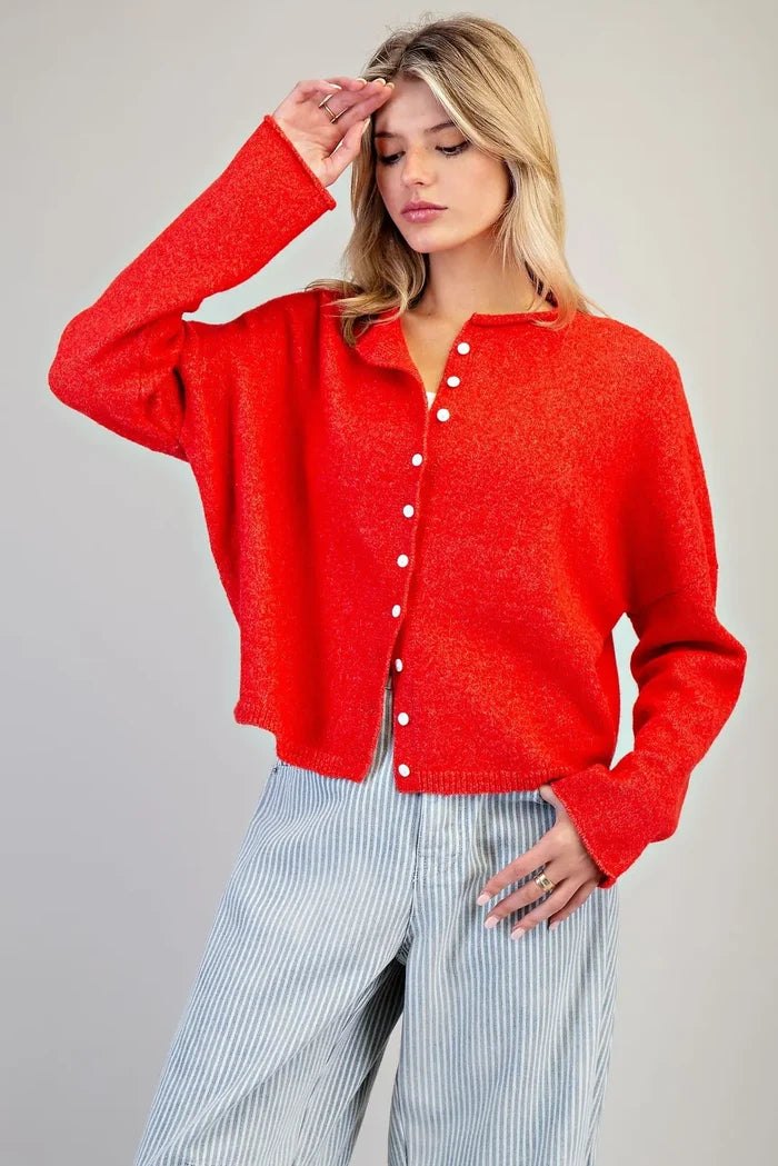 Solid Button Down Long Sleeve Cardigan