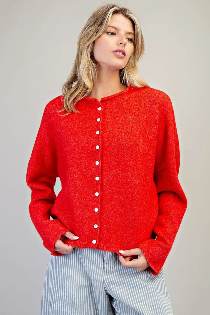 Solid Button Down Long Sleeve Cardigan
