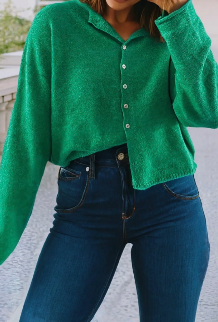 Solid Button Down Long Sleeve Cardigan
