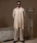 Sooch'2026 - Chevron Embroidered Front Open Kurta with Wide-Leg Pants & Patka