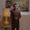 Arsalan Iqbal Chocolate Brown Kurta Pyjama with Embroidered Waistcoat for Men
