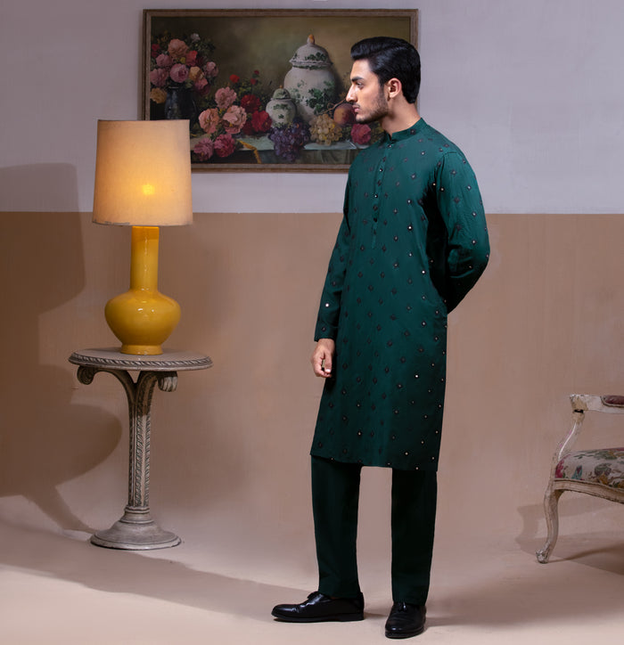 Sooch'2026 - Emerald Green Embroidered Kurta Pyjama