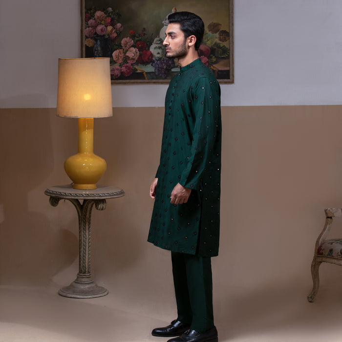 Arsalan Iqbal Emerald Green Embroidered Kurta Pyjama for Men