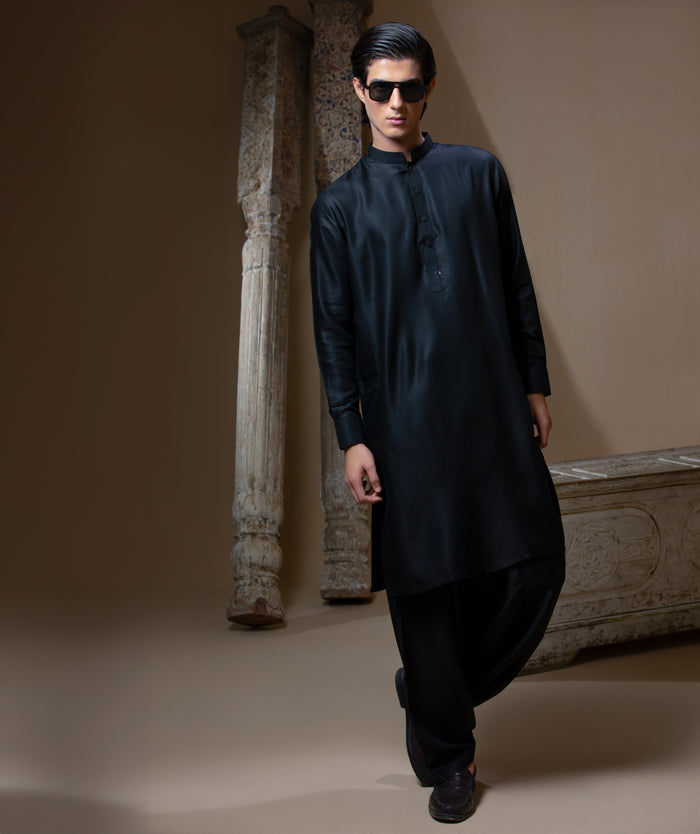 Sooch'2026 - Jet Black IronEZ Textured Kurta & Pyjama Set
