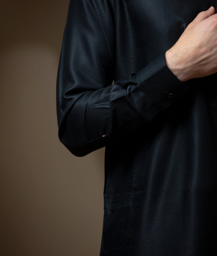 Sooch'2026 - Jet Black IronEZ Textured Kurta & Pyjama Set