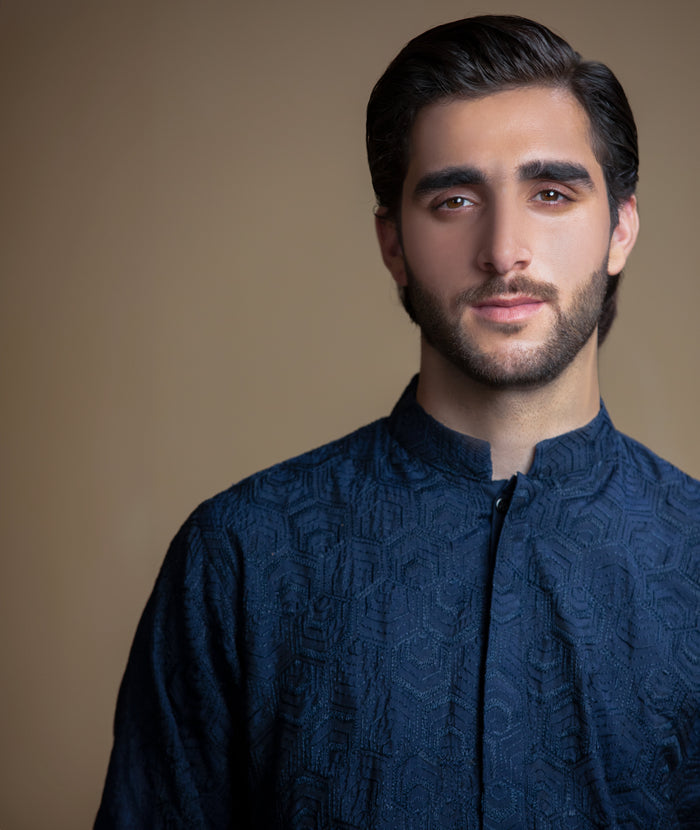 Sooch'2026 - Midnight Blue Chikankari Cotton Silk Kurta & Pyjama