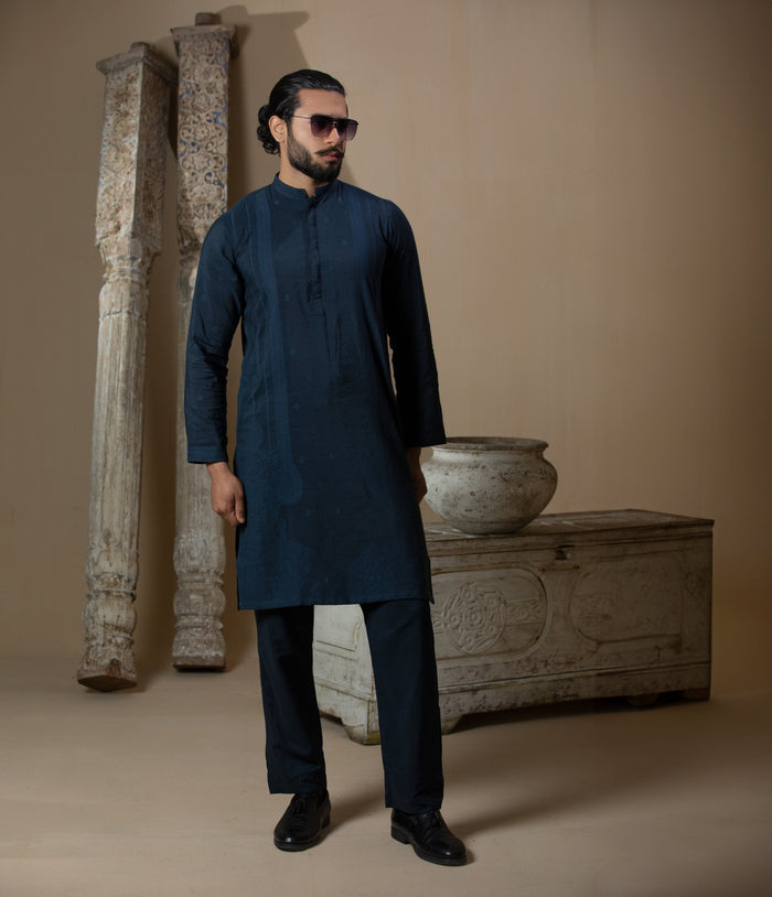 Arsalan Iqbal Teal Blue Textured Kurta Pyjama for Men