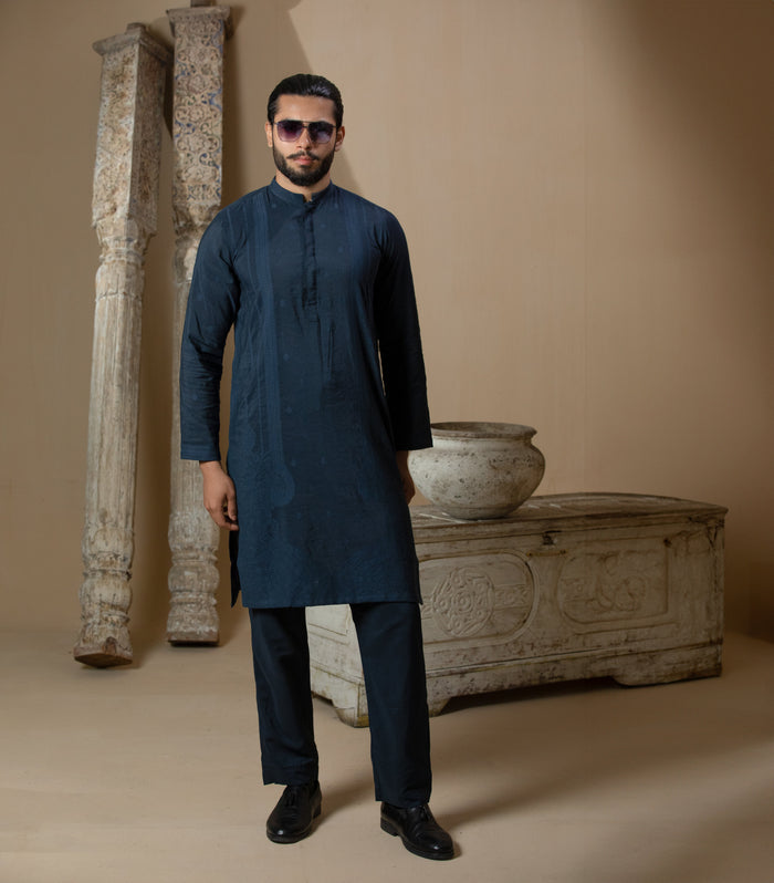 Arsalan Iqbal Teal Blue Textured Kurta Pyjama for Men
