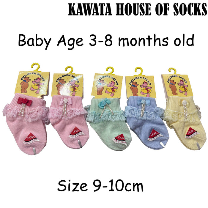 Stock Clearance 5 Pairs Baby Ribbon Lace Socks Age 3-8 months old Size 9-10cm