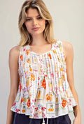 Summer Garden Patch Pleated Blouse
