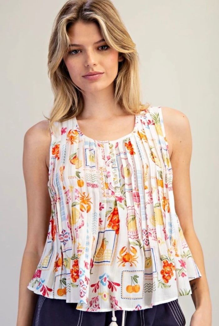 Summer Garden Patch Pleated Blouse
