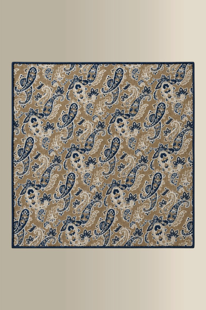 Tan & Blue Double Sided Silk Pocket Square