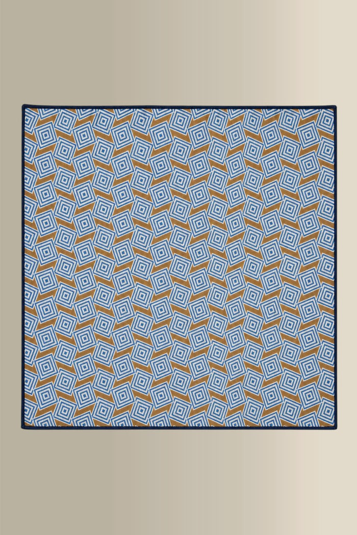 Tan & Blue Double Sided Silk Pocket Square