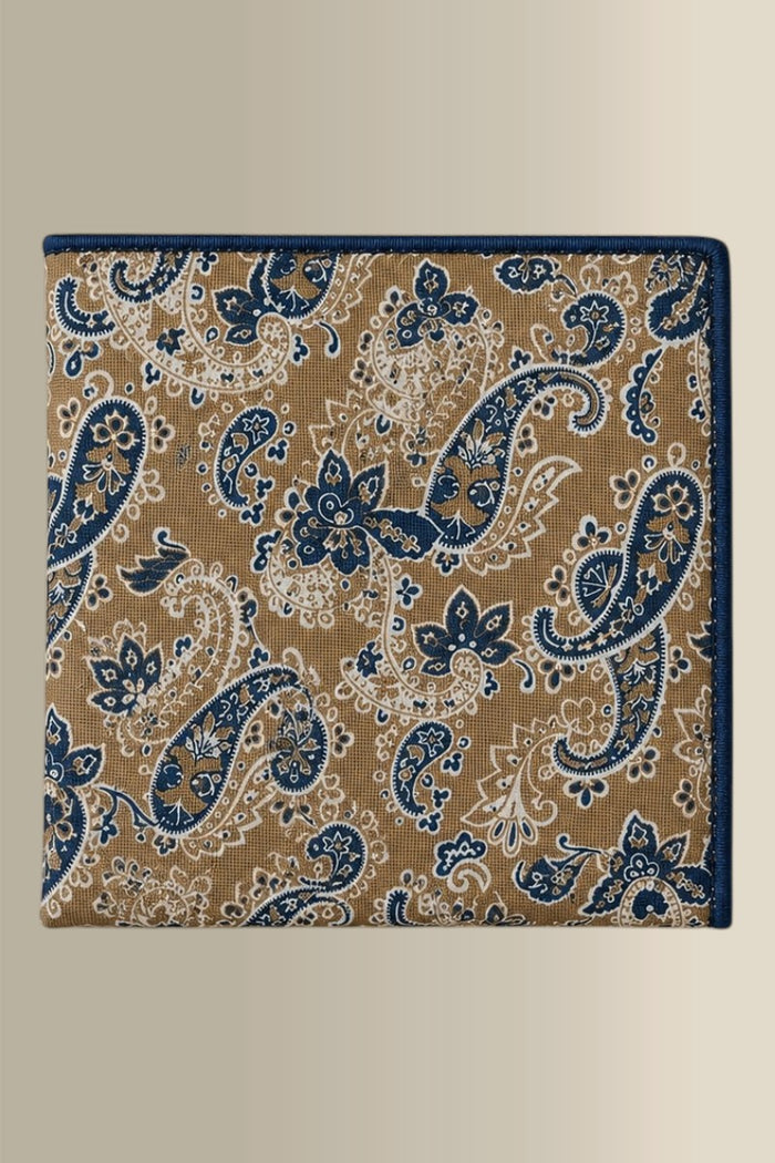 Tan & Blue Double Sided Silk Pocket Square