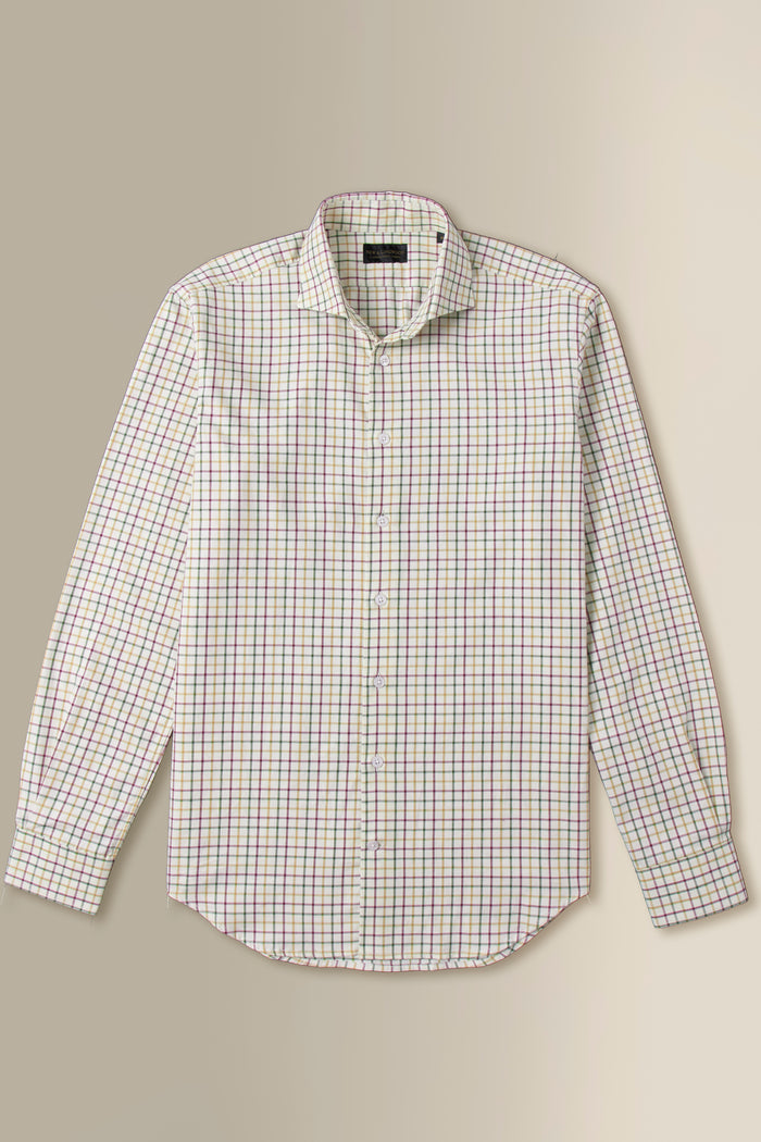 Tan & Olive Tattersall Check Cutaway Collar Standard Fit Shirt