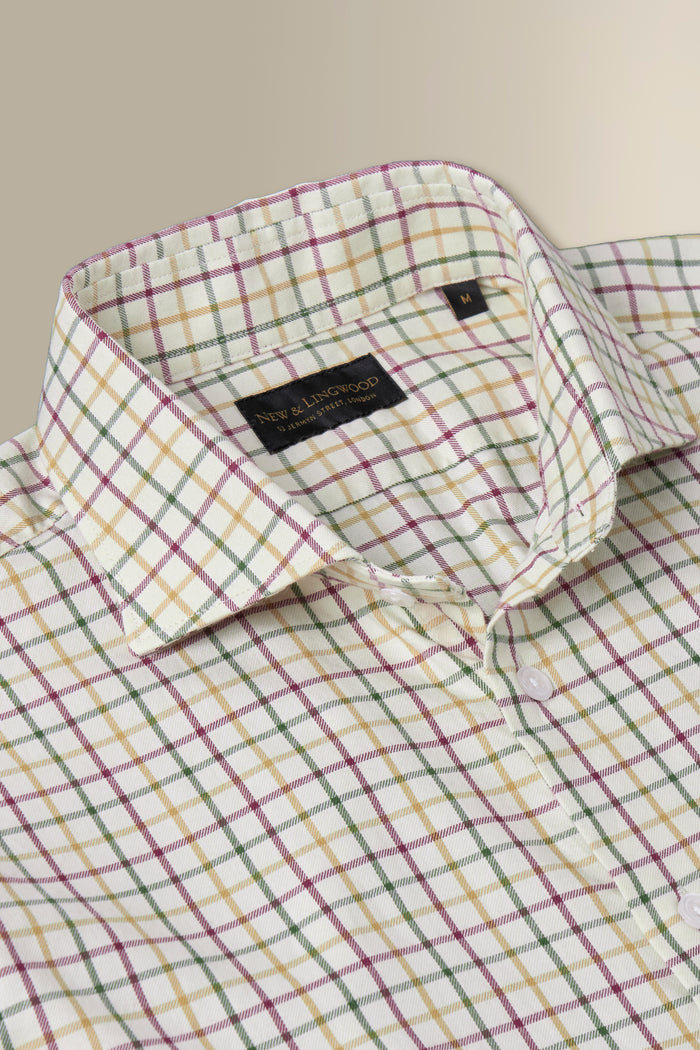 Tan & Olive Tattersall Check Cutaway Collar Standard Fit Shirt