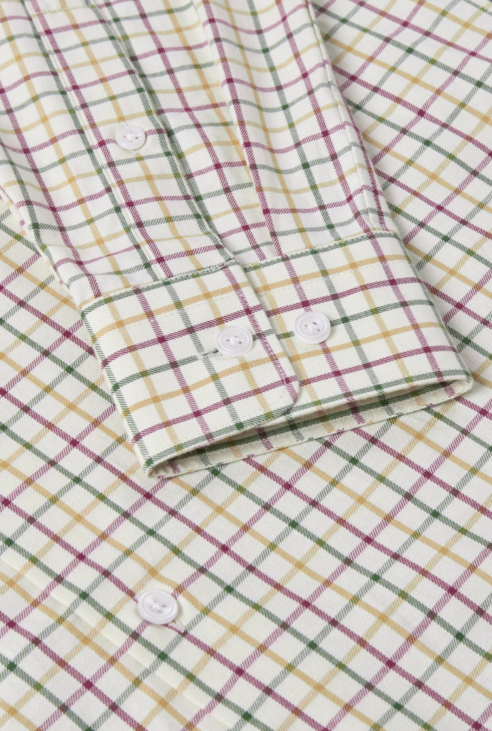 Tan & Olive Tattersall Check Cutaway Collar Standard Fit Shirt