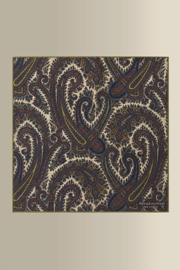 Tan Paisley Cotton & Cashmere Pocket Square