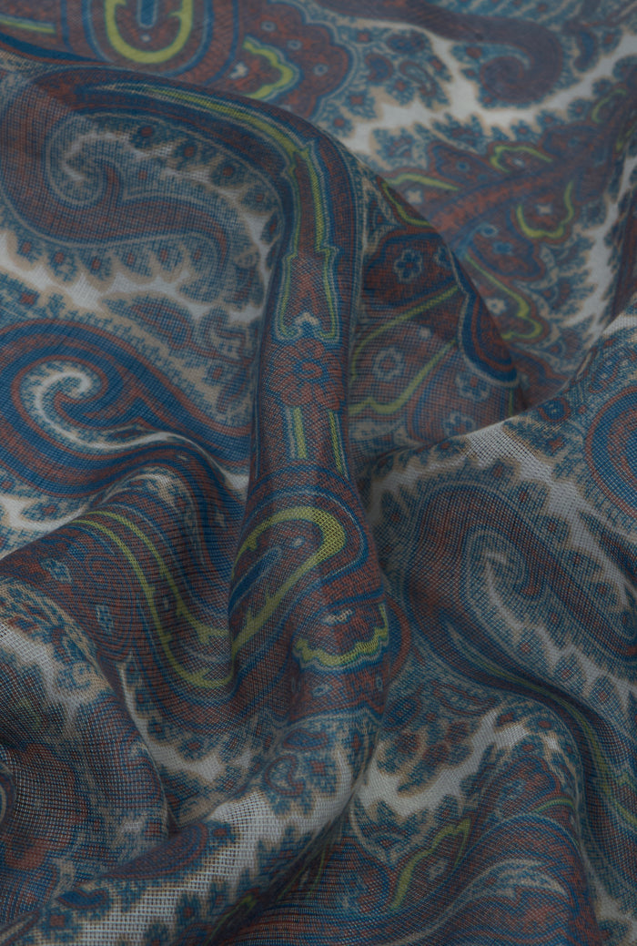 Tan Paisley Cotton & Cashmere Pocket Square