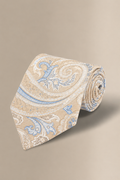 Tan Paisley Printed Linen & Silk Tie