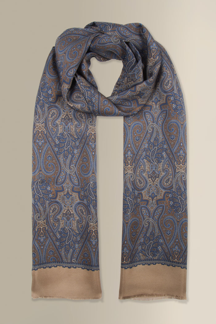 Tan Paisley Printed Silk Scarf