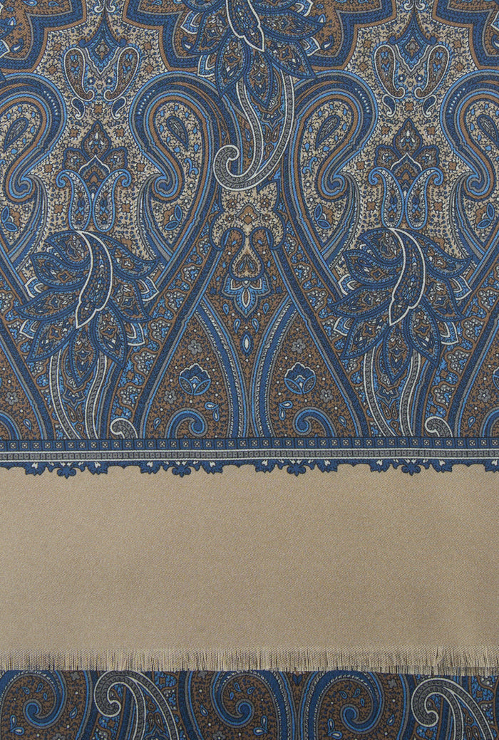 Tan Paisley Printed Silk Scarf