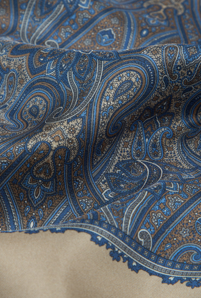 Tan Paisley Printed Silk Scarf