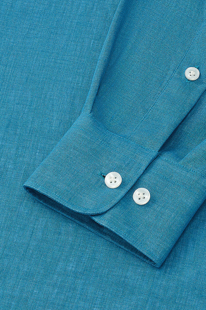 Teal Cutaway Collar Standard Fit Linen Shirt