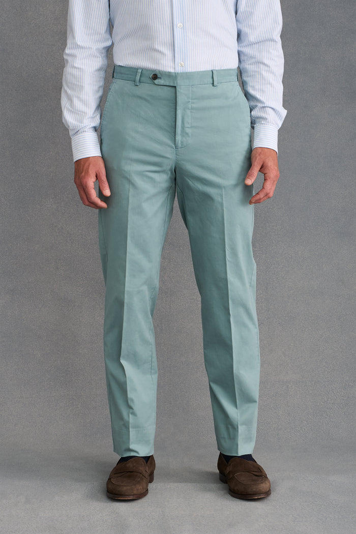 Teal Flat Front Garment Dyed Trousers