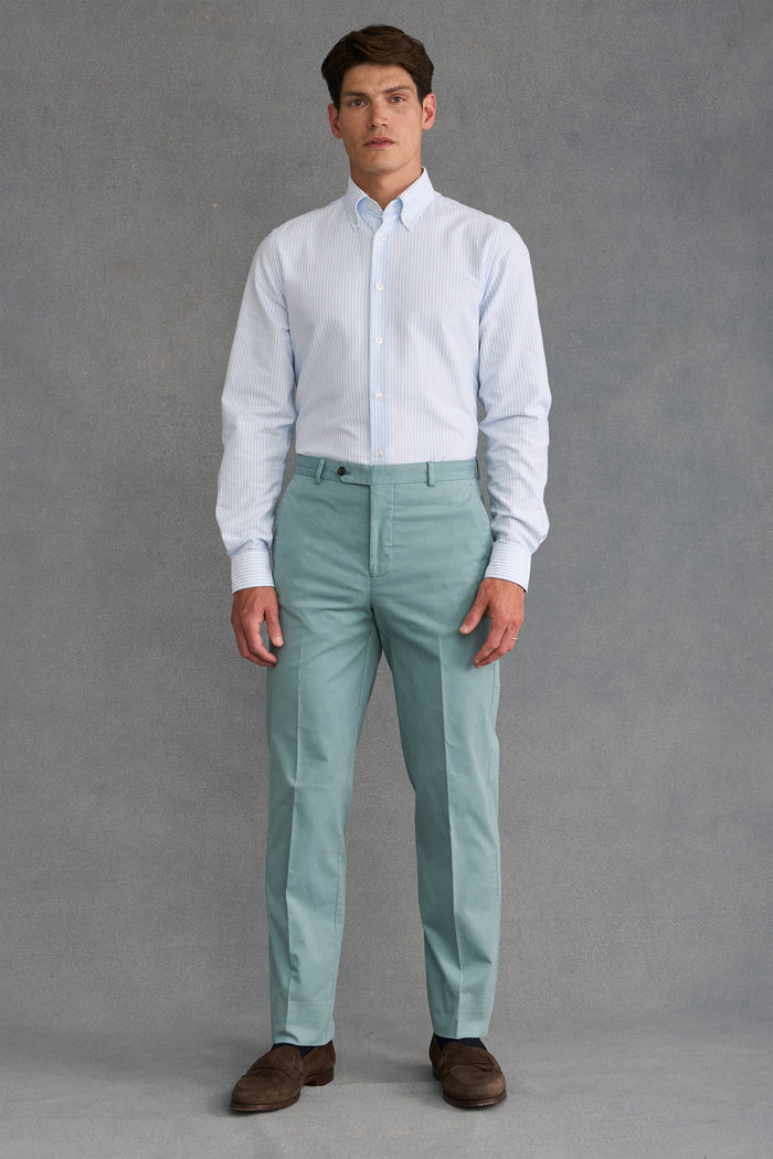 Teal Flat Front Garment Dyed Trousers