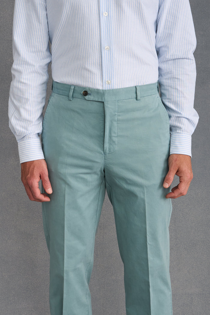 Teal Flat Front Garment Dyed Trousers