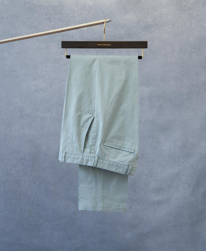 Teal Flat Front Garment Dyed Trousers