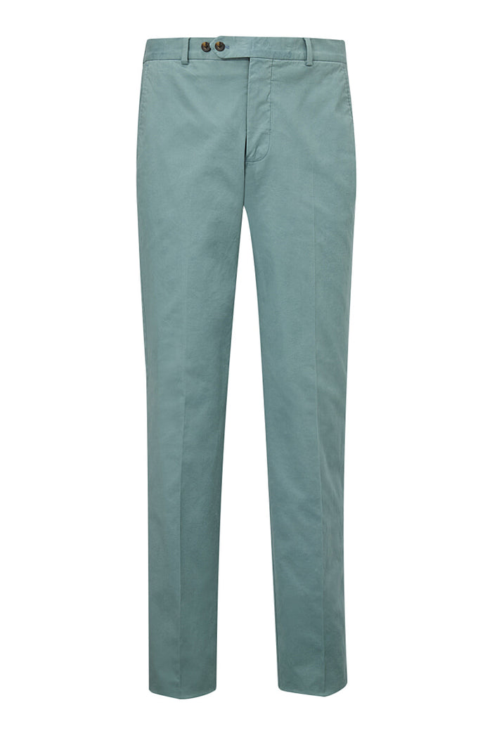 Teal Flat Front Garment Dyed Trousers
