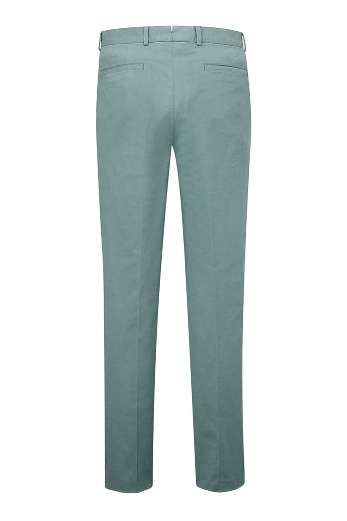 Teal Flat Front Garment Dyed Trousers