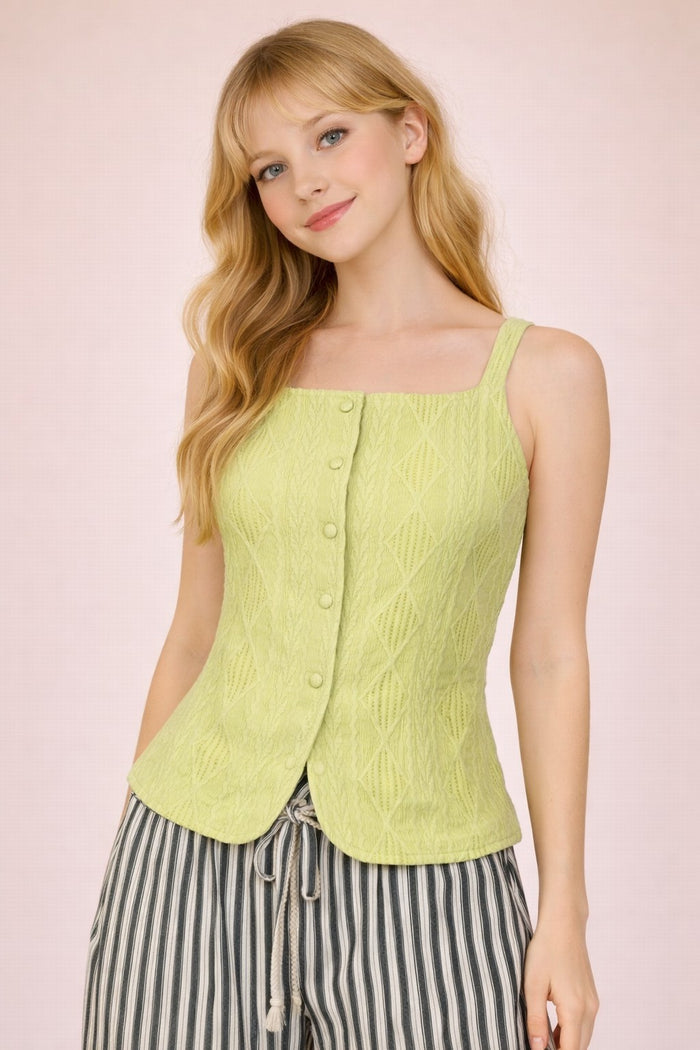 Textured Lace Button Down Tank