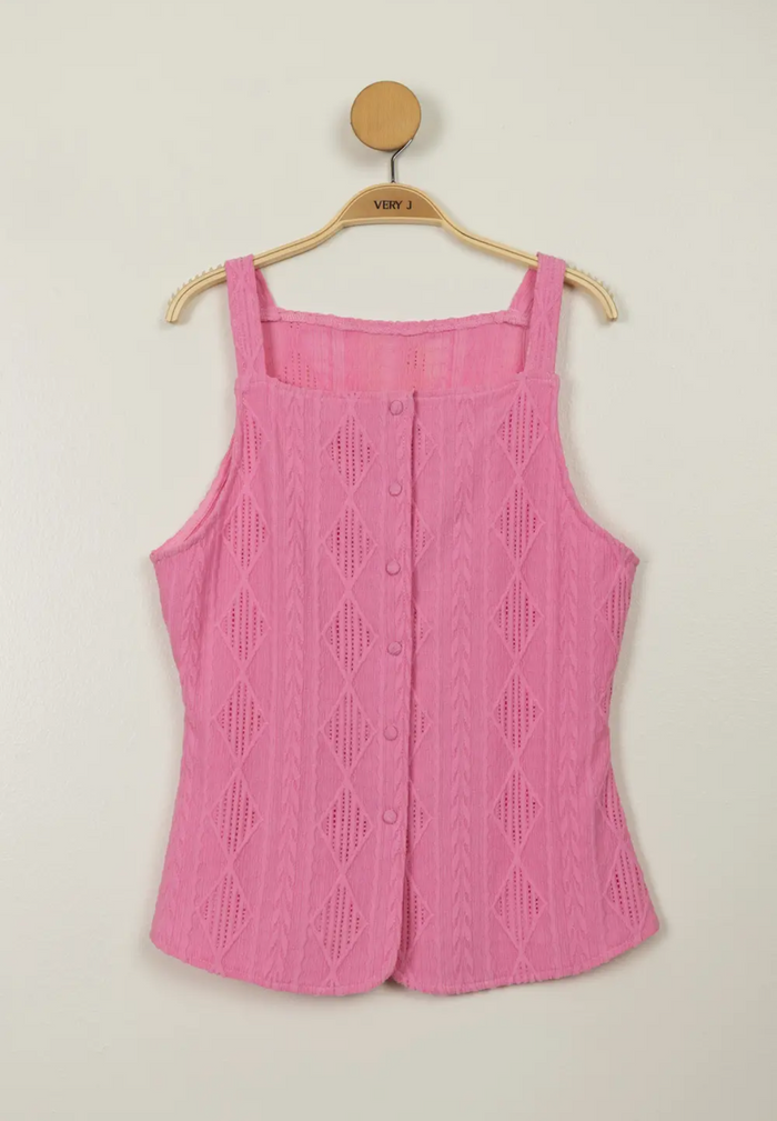 Textured Lace Button Down Tank